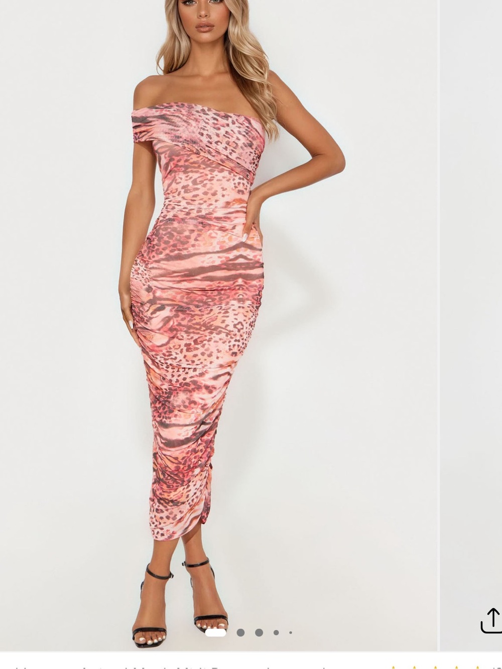 Fashion Nova One-Shoulder Orange Animal-Print Midi Dress